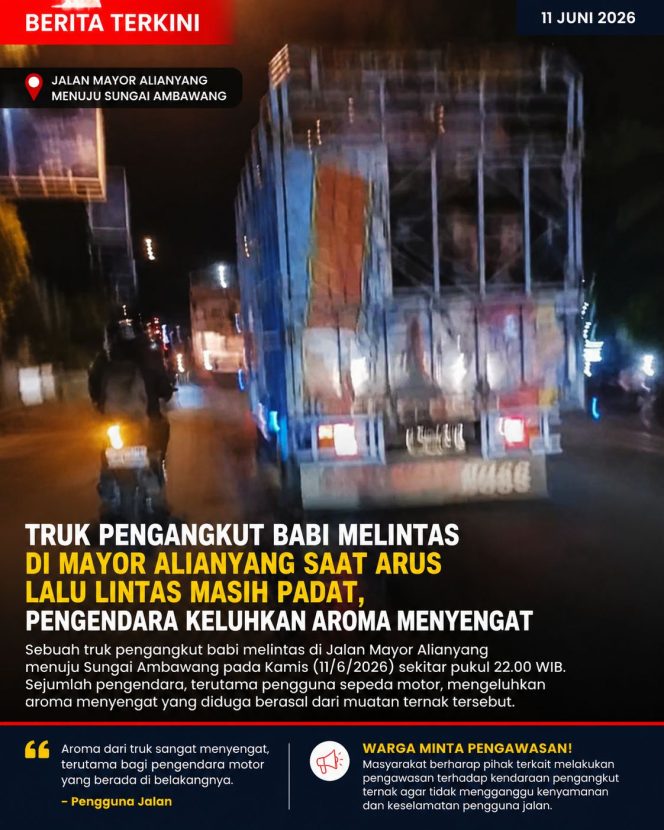 
 Truk Pengangkut Babi Melintas di Jalan Mayor Alianyang Menuju Sungai Ambawang, Pengendara Keluhkan Bau Menyengat