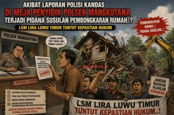 
 Akibat Laporan Polisi Kandas di Meja Penyidik Polsek Mangkutana Terjadi Pidana Susulan..? LSM LIRA Luwu Timur Tuntut Kepastian Hukum.
